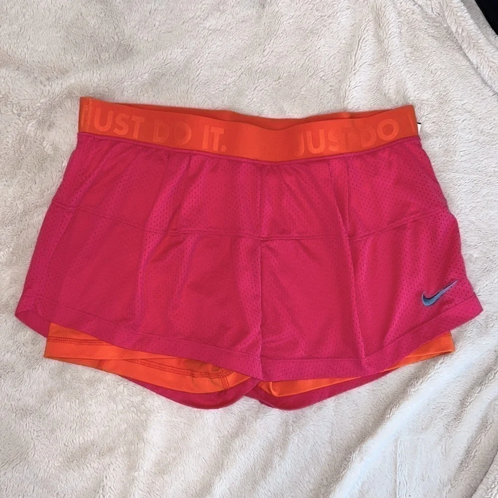 Nike Dri-Fit 2-in-1 Pink & Orange Compression Mesh Running Shorts - Size Large